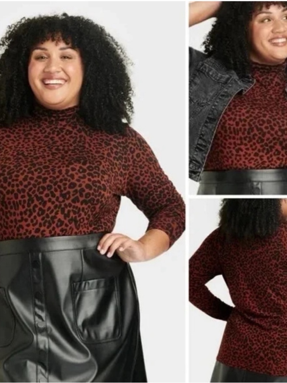 Ava & Viv Women’s Rust Black Animal Print Mock Neck Long Sleeve‎ Top Size 1X EUC - Picture 3 of 8
